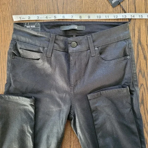Joe's Mid-Rise Glitter-Coated Skinny Jeans Jet Black Sparkler Wash Size Women 27 Skinny